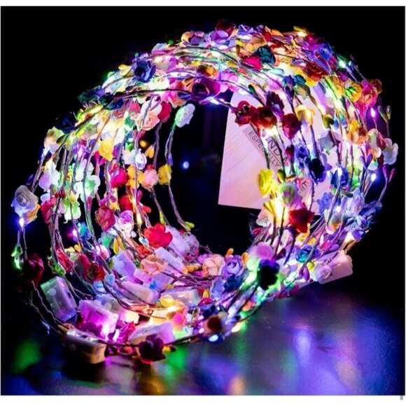 20 pcs LED Flower Crown Headbands - Glow Wreath Headdress Party Halloween Events - Picture 2 of 4